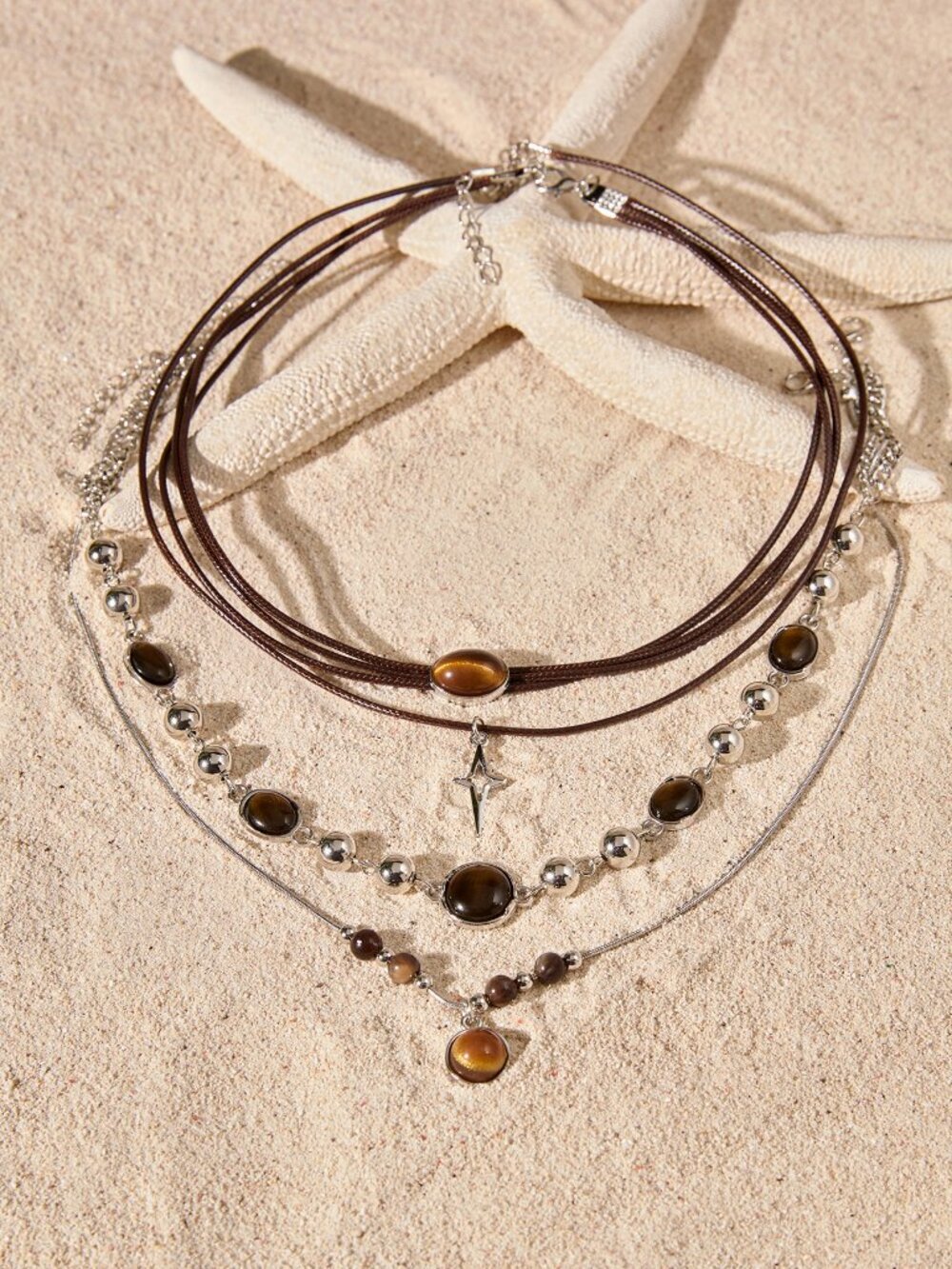 Multicolor Boho Women's faux Leather faux Stone Pendant Necklace set